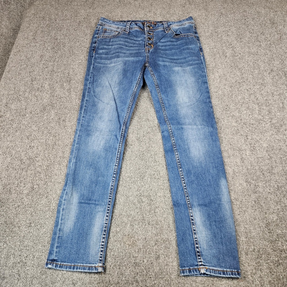 Grace in LA Easy Fit Straight Leg Jeans Blue Medium Wash Button Fly Size 31